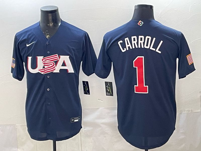 Men 2026 World Cub USA #1 Carroll Blue Nike MLB Jersey style 01